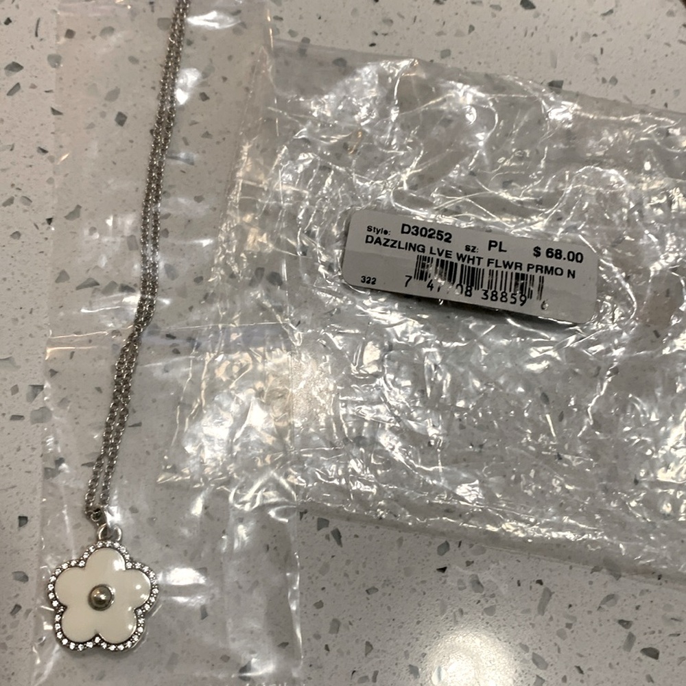 Authentic Brighton dazzling white flower necklace. 14”sterling silver chain.